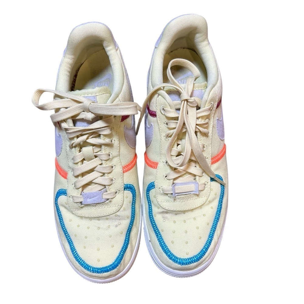 Nike women’s AIR FORCE 1 '07 LOW LX STITCHED CANVAS life lime size 7.5 sneakers - Picture 2 of 8